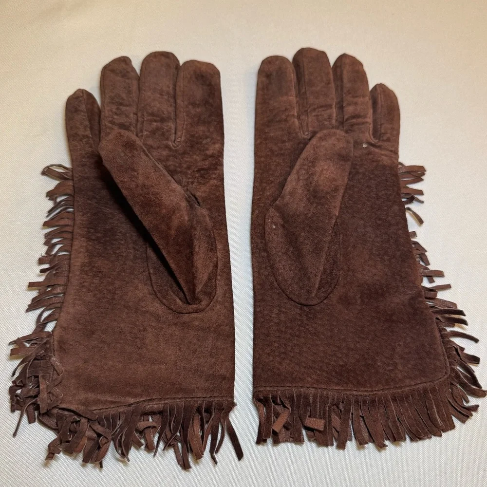 Vintage CAROLINA AMATO Suede Leather Fringe Deep Brown Fully Lined Romania